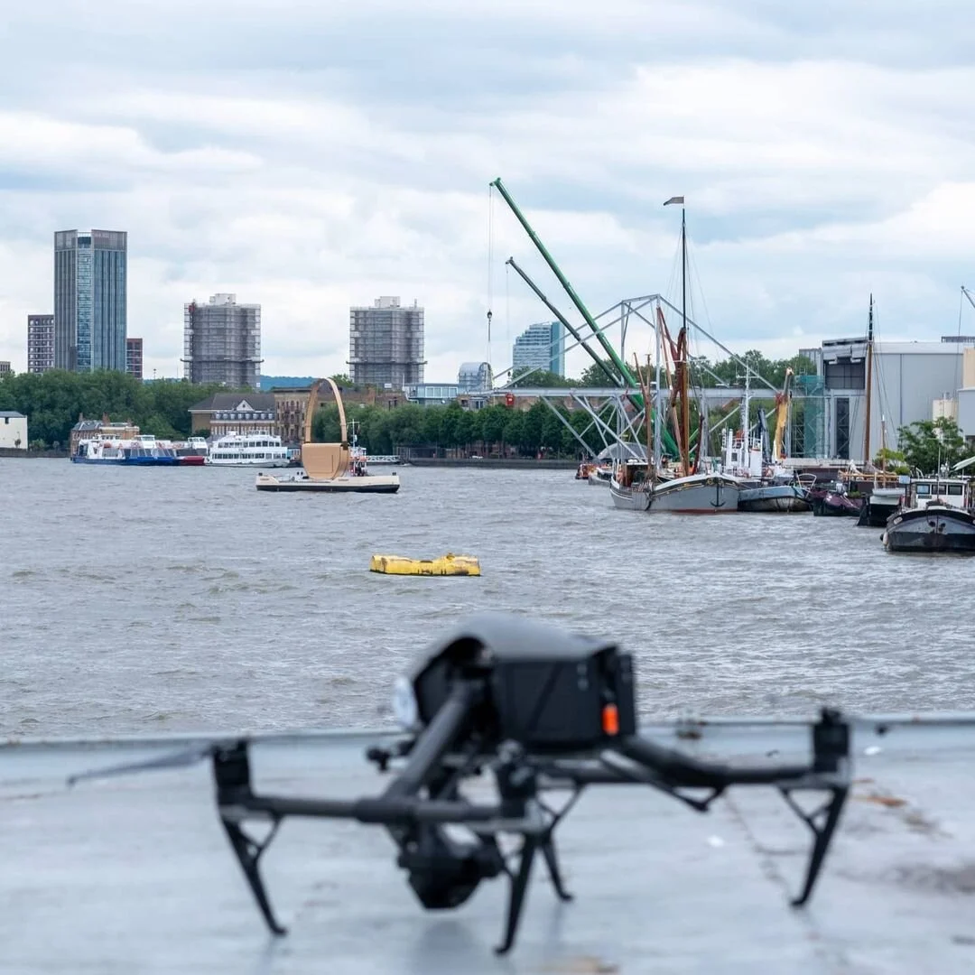 Drone filming on the Thames: the giant floating Burberry handbag - Image 1