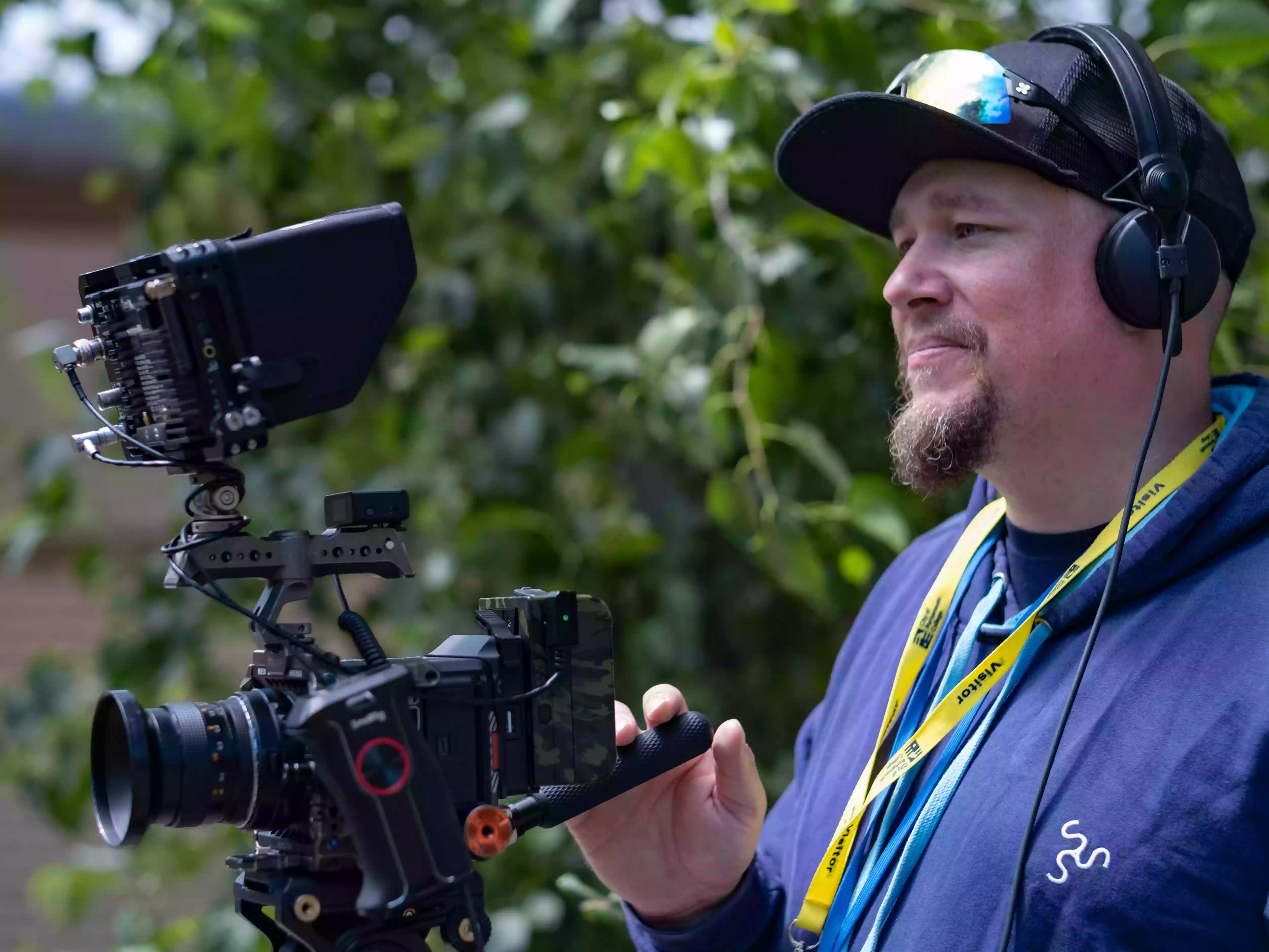 Michael from Solent Sky Services operating a professional cinema camera during production of the Railway 200 flashmob event film in Portsmouth