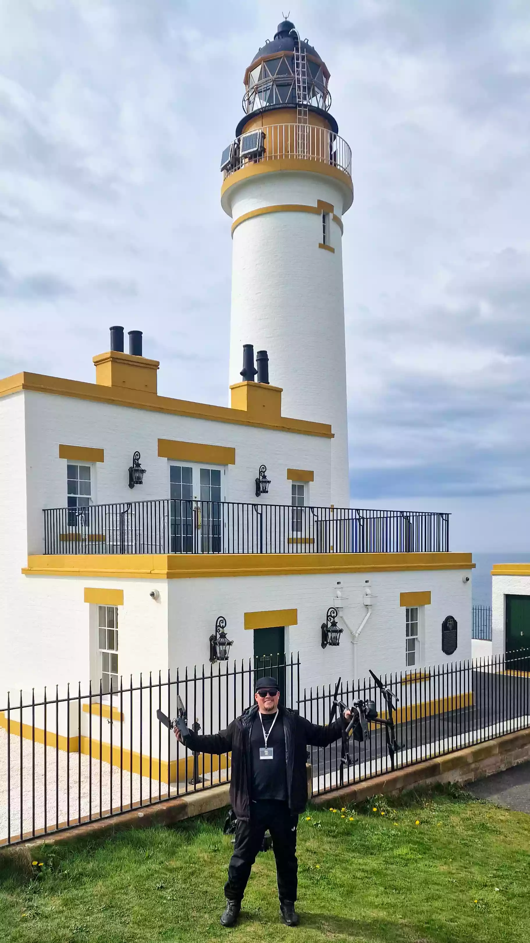 Solent Sky Services crew member at Turnberry lighthouse, Trump Turnberry resort, South Ayrshire, Scotland