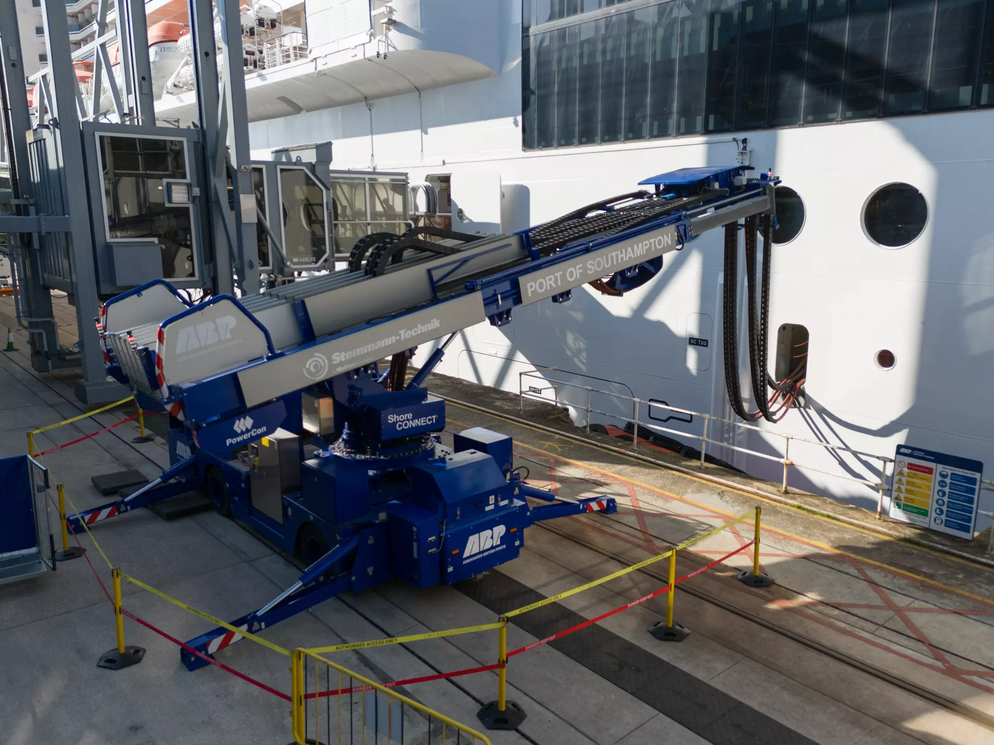 Shore power photographed by drone at Southampton Port