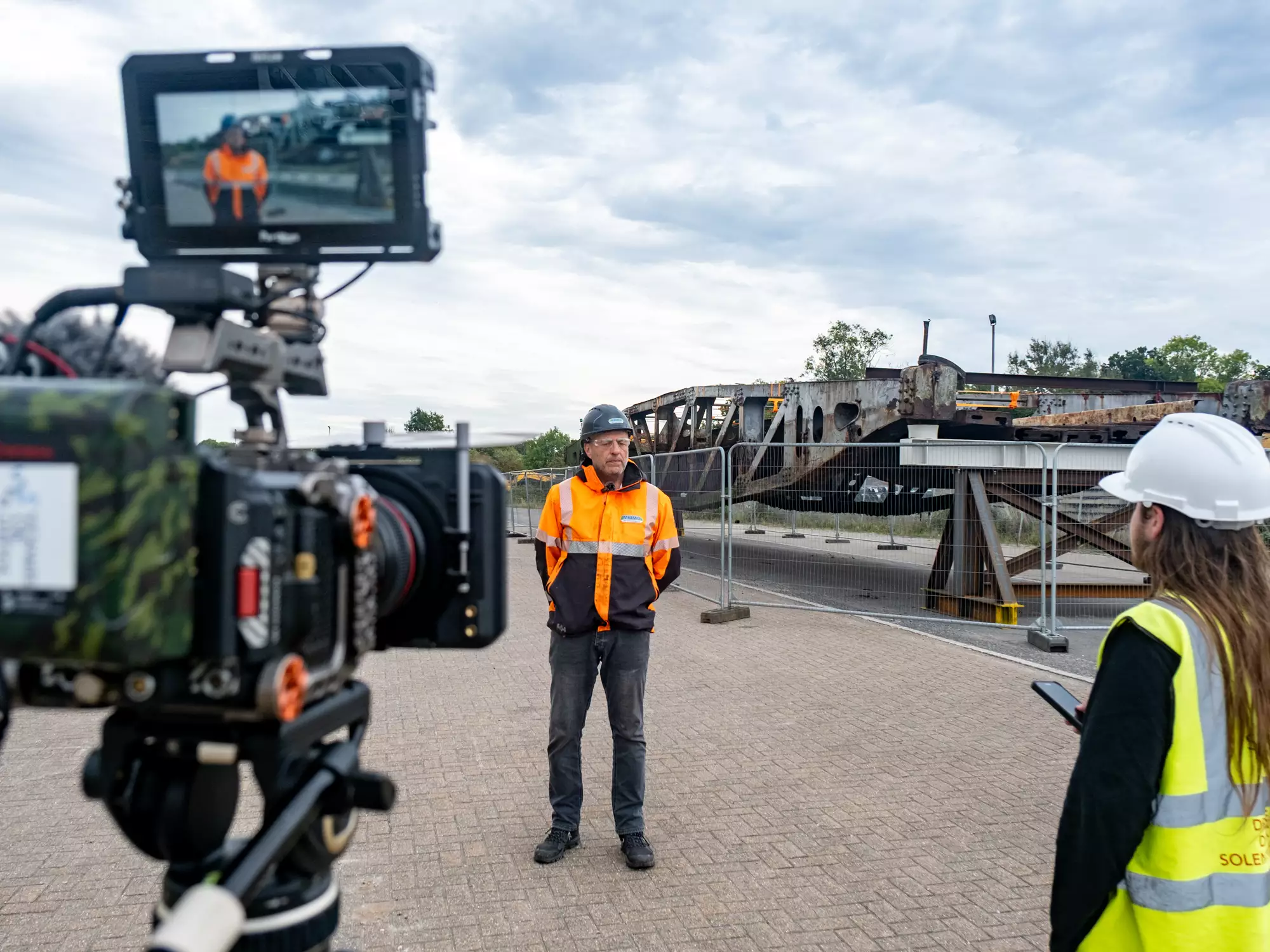 Interview with key personnel during the overnight D-Day Whale bridge heritage lift in Southampton