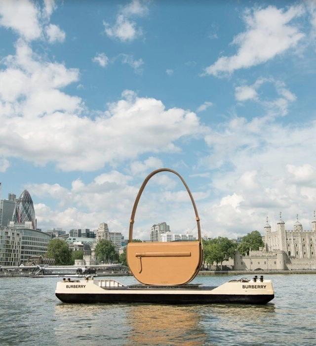 Drone filming on the Thames: the giant floating Burberry handbag